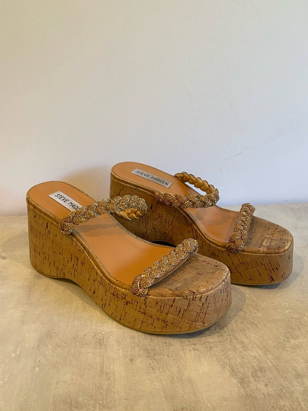 Steve Madden Danya Rhinestone Wedge Sandals - size 7